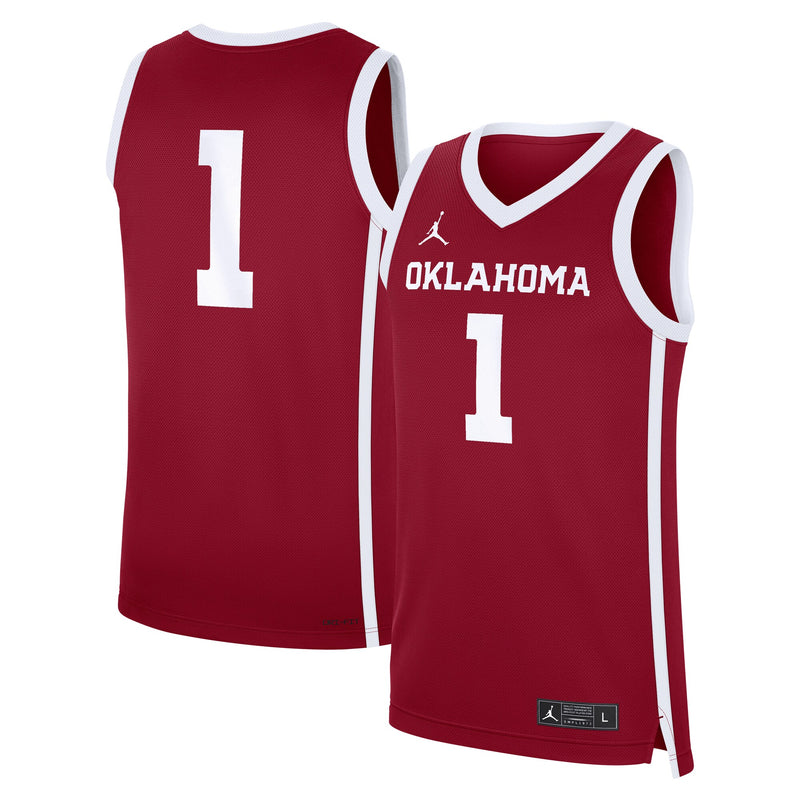 Jordan Brand Crimson Oklahoma Sooners #1 Road Replica Basketball Jersey – view 1