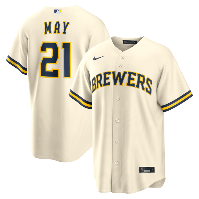 Milwaukee Brewers Dustin May Cream jersey – view 1
