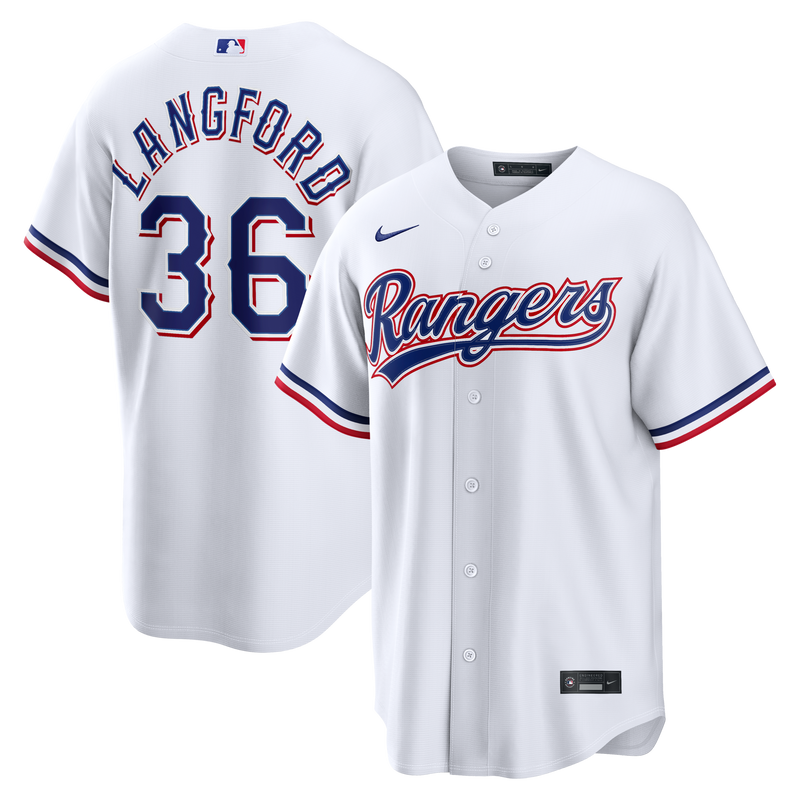 Texas Rangers Wyatt Langford White jersey – view 1